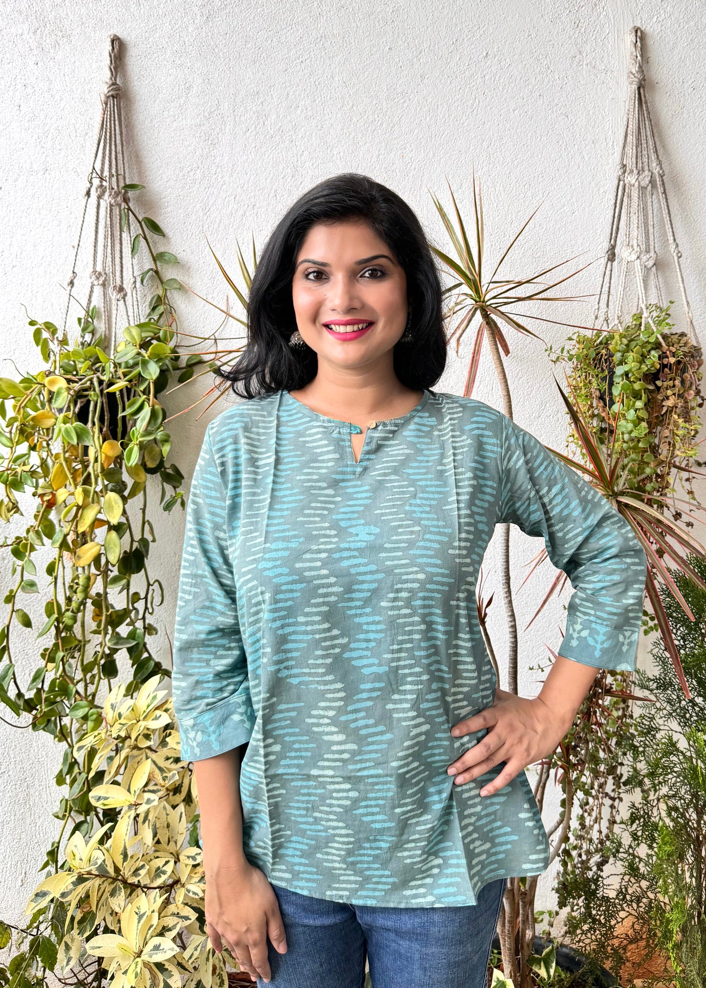 Turquoise ~ Blue and Green Handblock Kurti