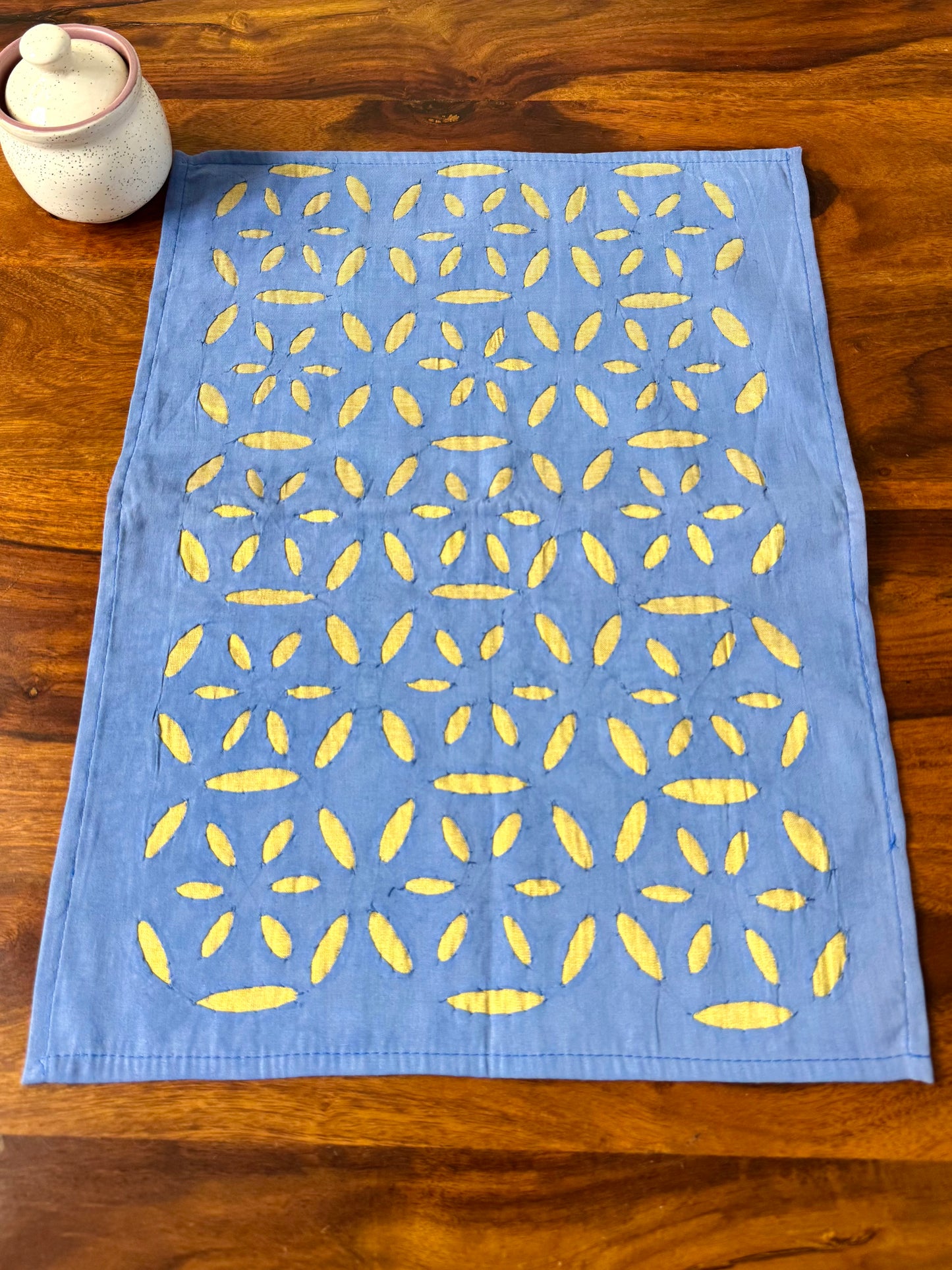 Pastel Blue ~ Applique work Table Runner w/ 4 Table Mats