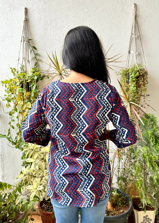Zigzag ~ Navy Blue Handblock Kurti
