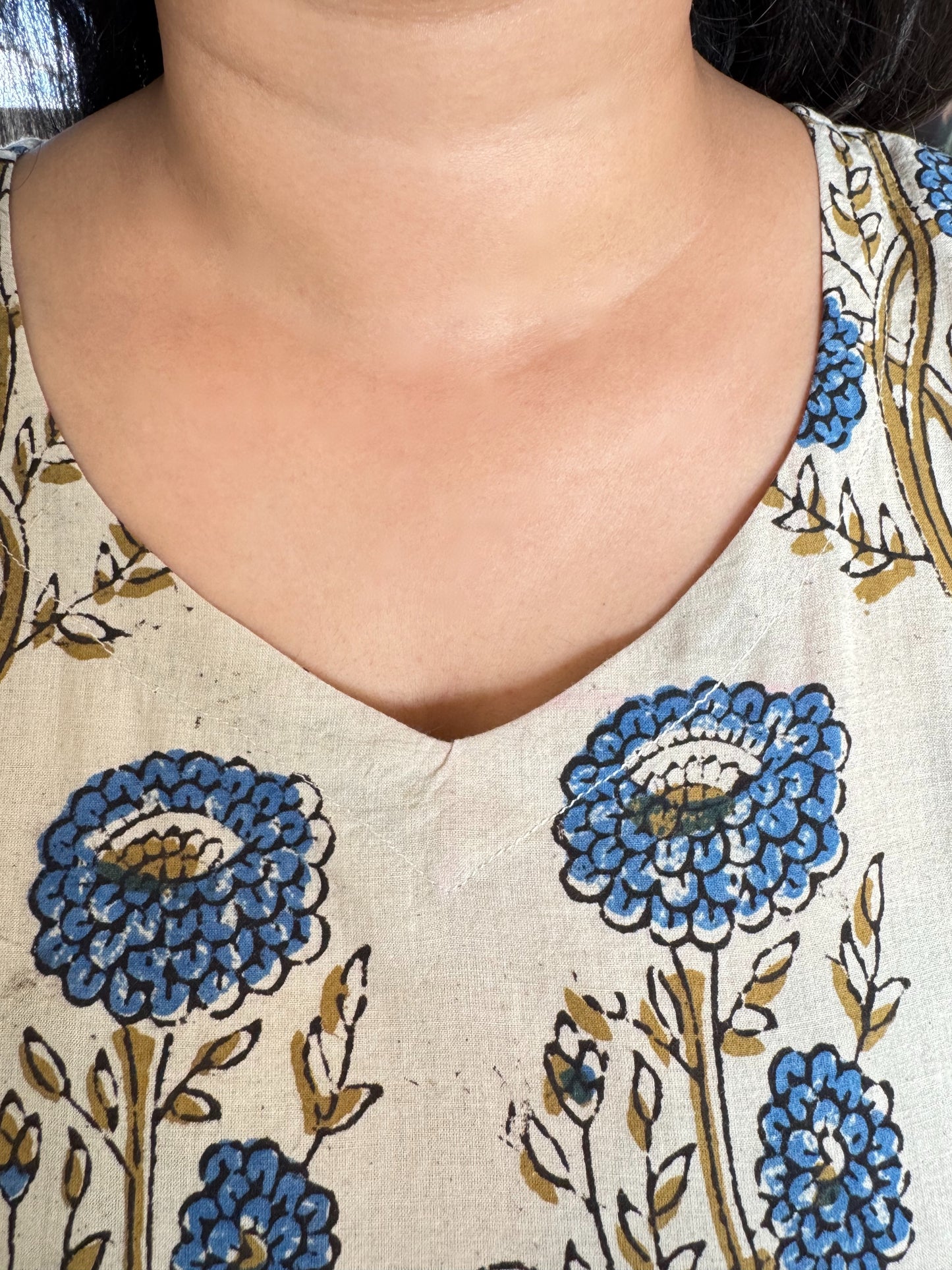 Noor 9 to 5 Ajrakh Dress ~ Ivory white & indigo blue