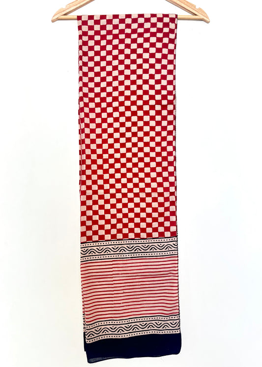 Raag🪷Mulmul Cotton Stoles ~ Chequered Red