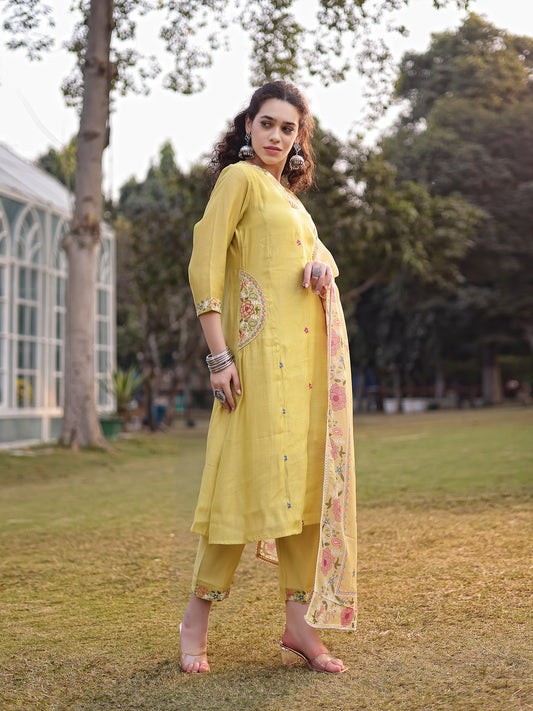 Meher๐ เฝผโผ๐Chanderi Silk Suit Sets, Sunflower Yellow