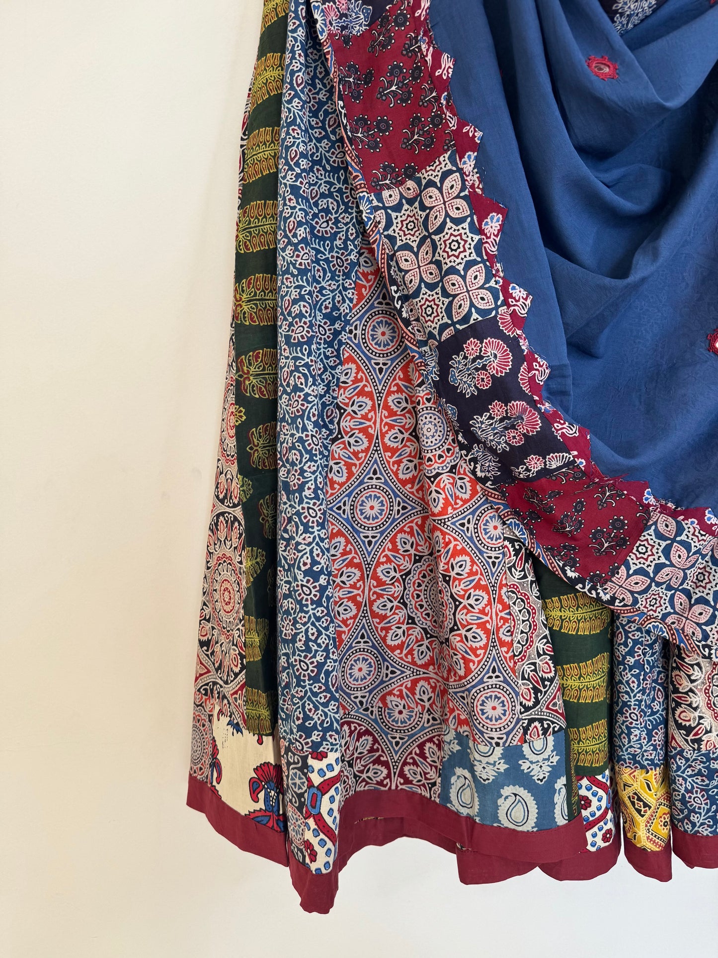 ✨Garba nu Ghoomie ~ Ajrakh Lehenga and Dupatta Set ~ Multicolor w/ Navy Blue Dupatta