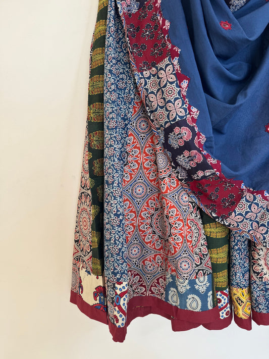 ✨Garba nu Ghoomie ~ Ajrakh Lehenga and Dupatta Set ~ Multicolor w/ Navy Blue Dupatta