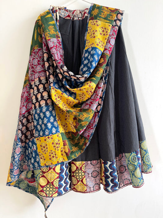 ✨Navrang ~ Ajrakh Lehenga and Dupatta Set ~ Multicolor w/ Black