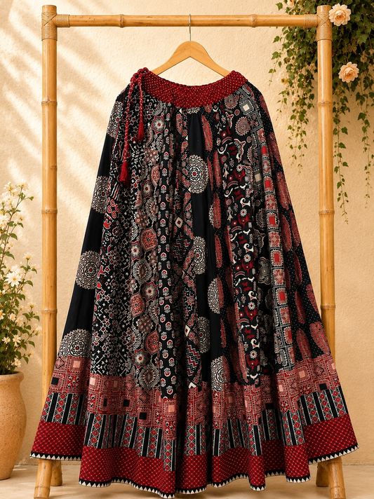 ⚜️ Dharohar ~ Vanya ~ Ajrakh Long Kali Skirt