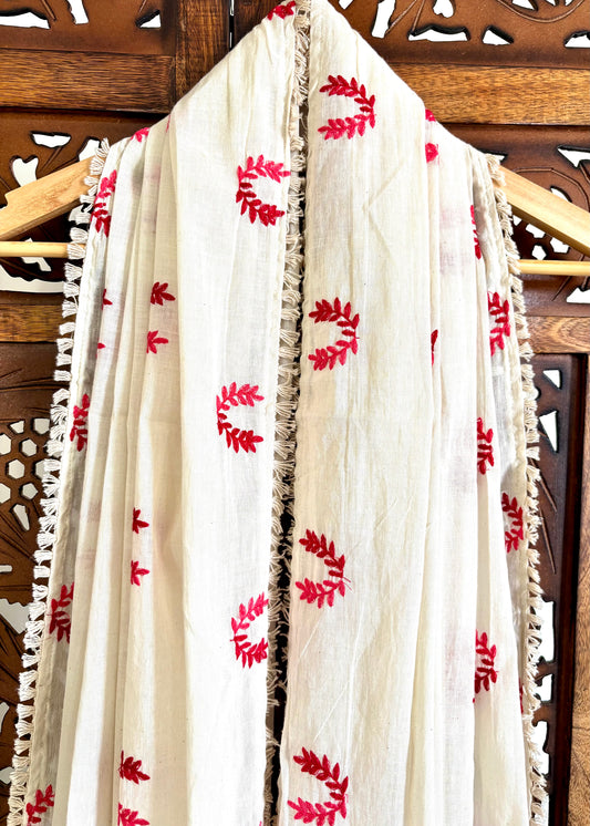 Khadi Cotton Dupatta ~ Crimson Forest Flame
