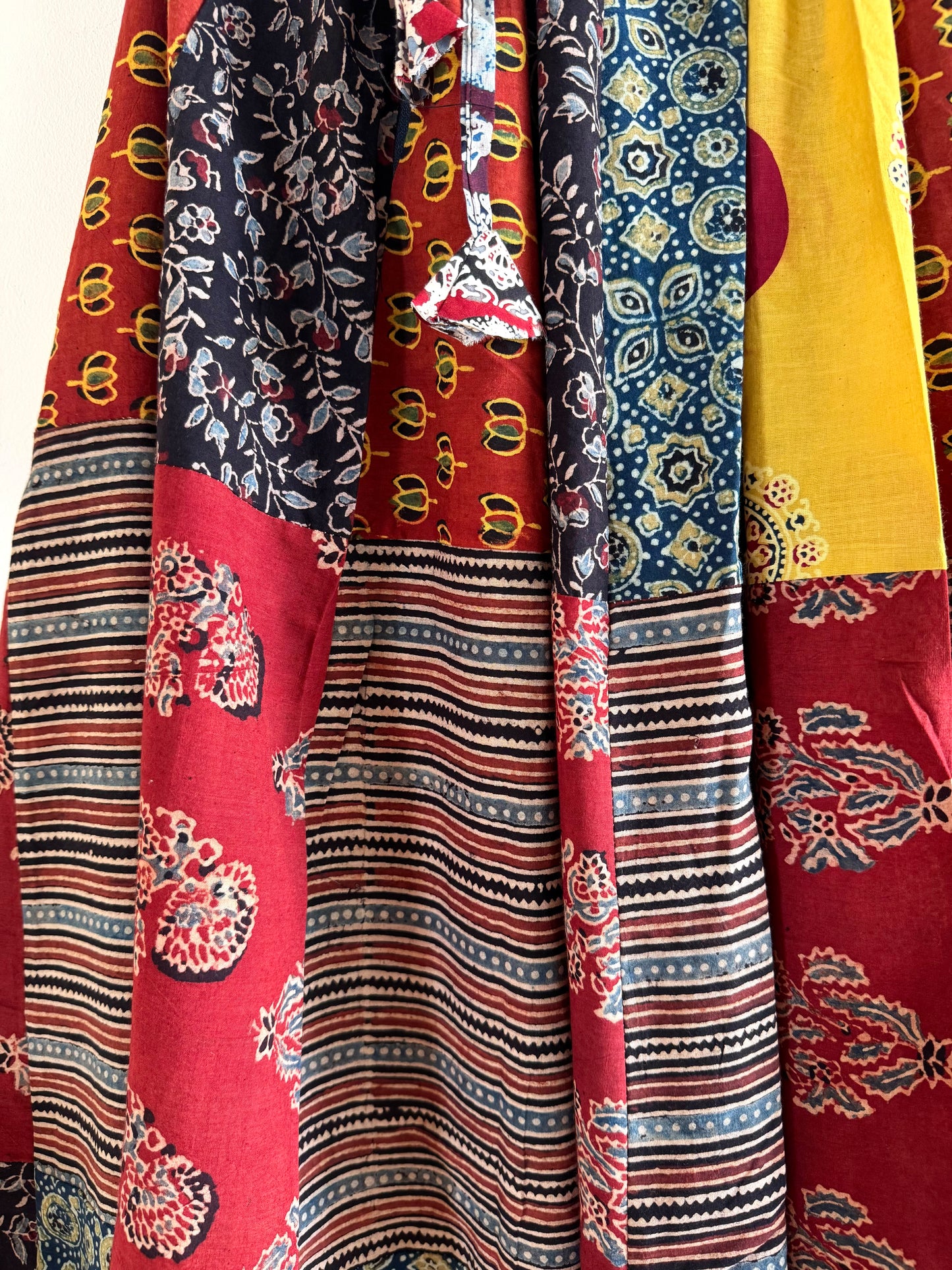 🌻Navrang ~ Ajrakh Long Skirt ~ Multicolor w/ blue polka dots