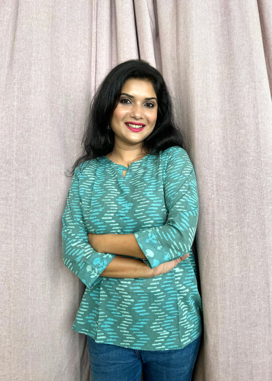Turquoise ~ Blue and Green Handblock Kurti