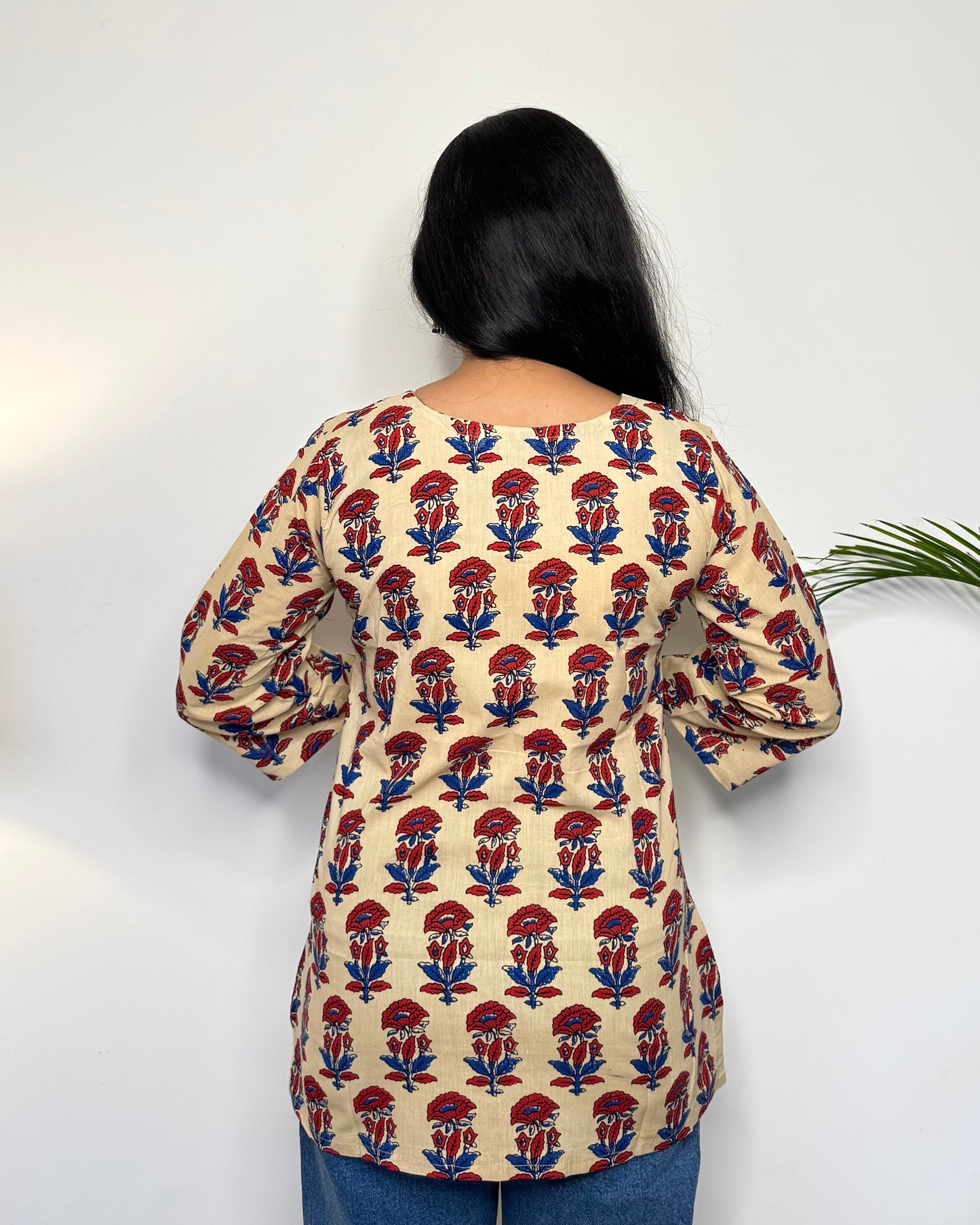 Daisy Meadow ~ Cream & Ruby Red Handblock Kurti