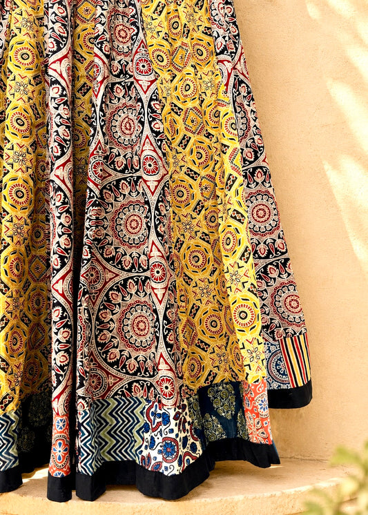 🌻Navrang ~ Marigold Ajrakh Skirt and Dupatta Set