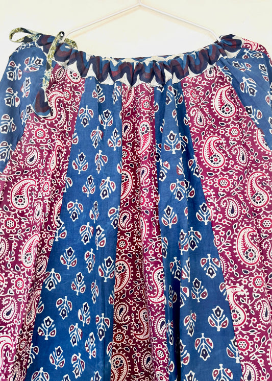 🌻 Navrang ~ Ajrakh Skirt and Dupatta Set ~ Red, Indigo & White