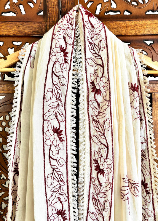 Khadi Cotton Dupatta ~ Bronze Floral Embroidery