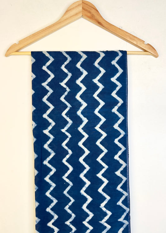 Raag 🪷 Mulmul Cotton Stoles ~ Zigzag Indigo