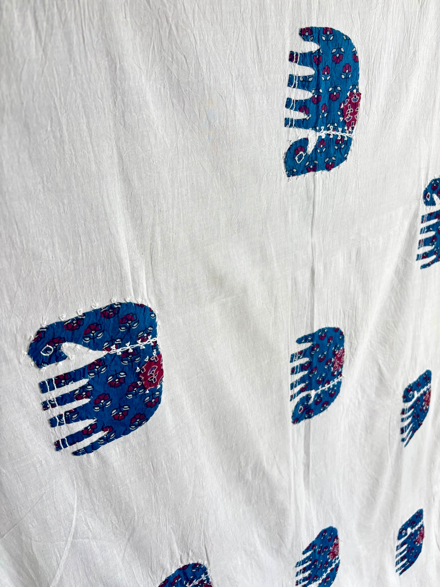 Ajrakh Applique & Kantha Embroidered ~ Blue Hastika Dupatta