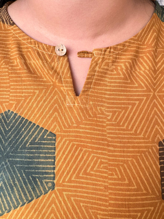 Honeycomb ~ Mustard Yellow Ajrakh Handblock Kurti