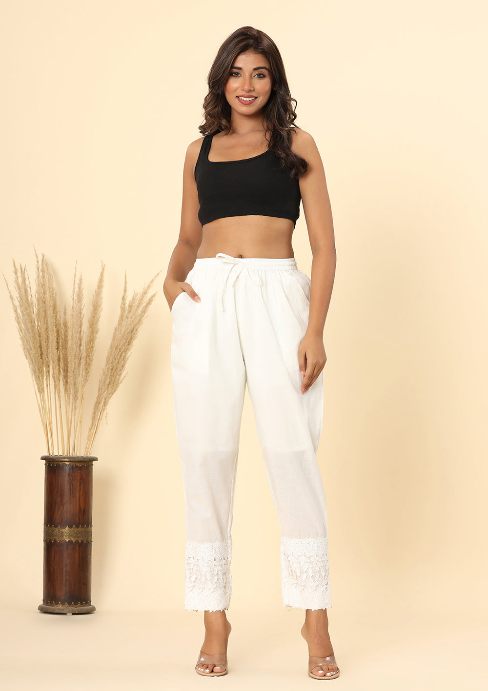 Ivory White ~ Flower Lace Cut Pant