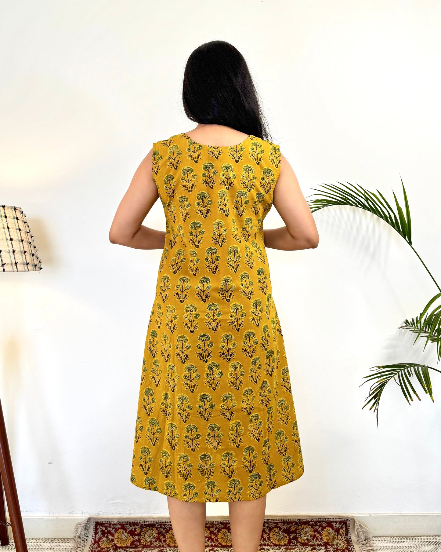 Noor 9 to 5 Ajrakh Dress ~ Mustard Yellow - Daisy Print
