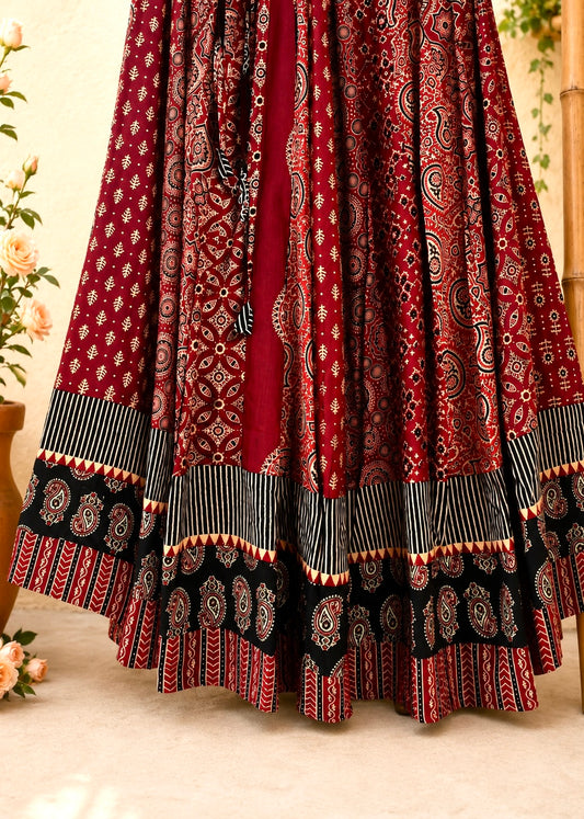 ⚜️ Dharohar ~ Surya ~ Ajrakh Long Kali Skirt & Dupatta Set