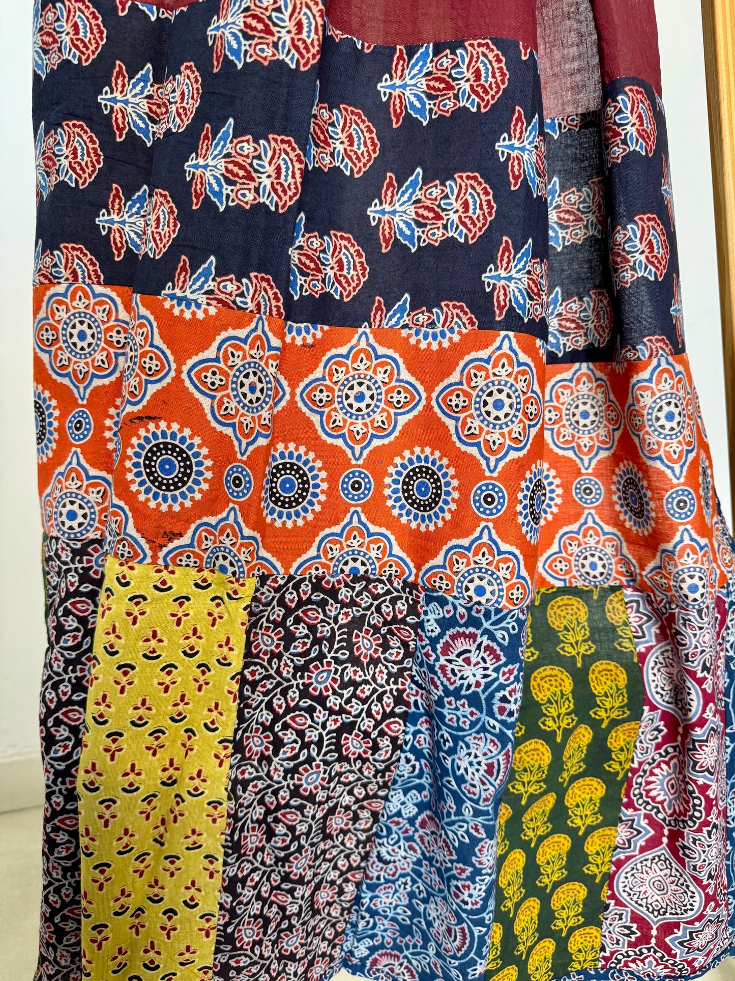 𓂃ོ⋆☀︎𓂃ᨒོ Ajrakh, Applique & Kantha Embroidered Dupatta ~ Burgundy Red 𑁍ࠬ