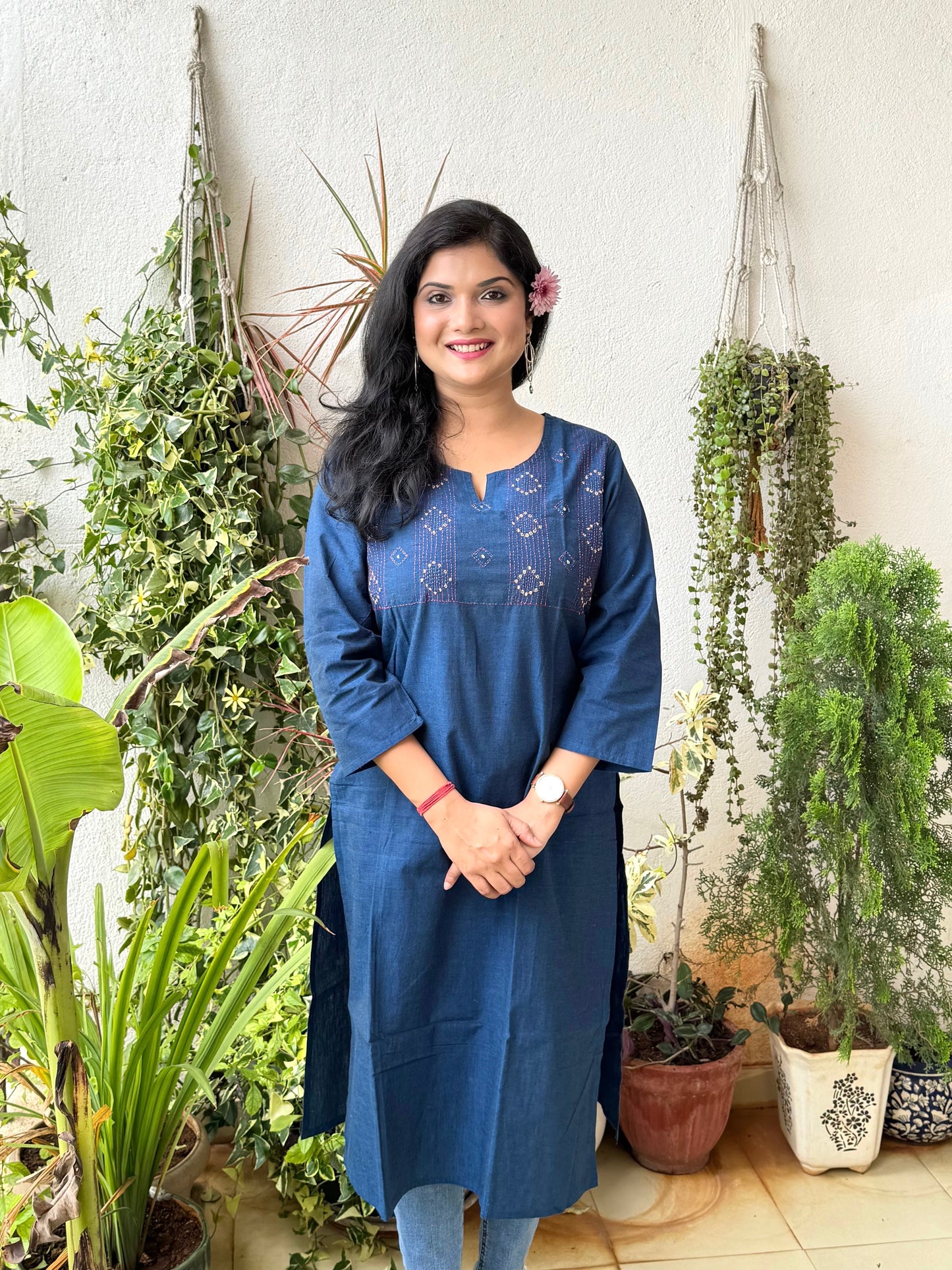 Masakali ~ Cotton Embroidered Kurti, Navy Blue 💙