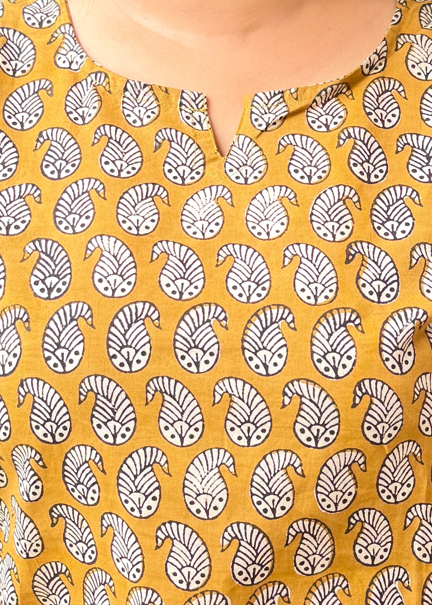 Leaf Motif ~ Mustard Yellow Handblock Kurti