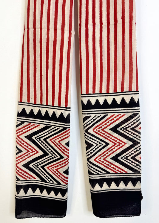 Raag 🪷 Mulmul Cotton Stoles ~ Red Lines