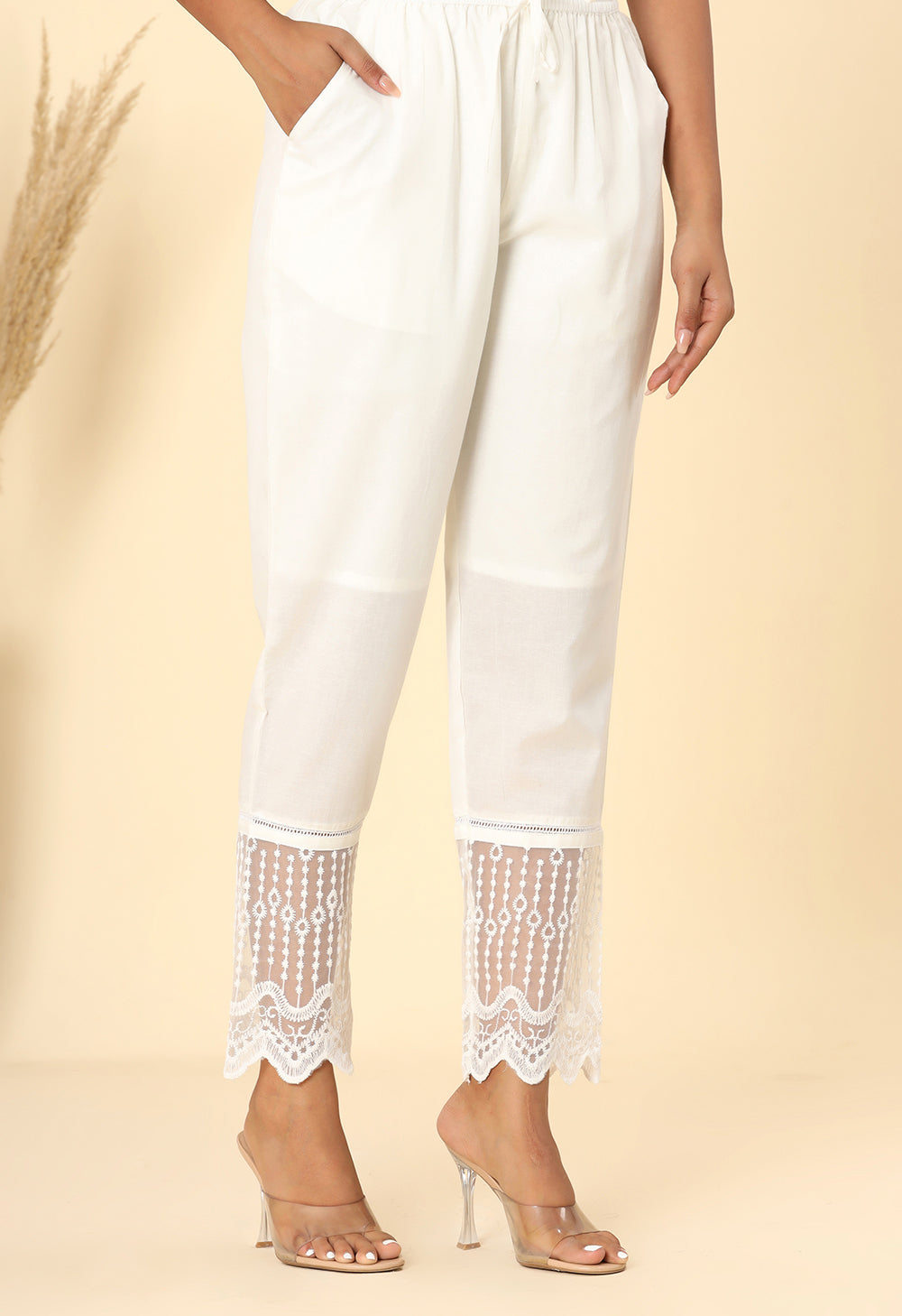 Ivory White ~ Sheer Lace Cut Pant