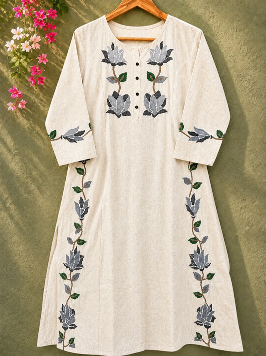 Saanjh 𓂃 ོ☼𓂃 Khadi Cotton Embroidered Cord Set ~ Powder Blue Lotus