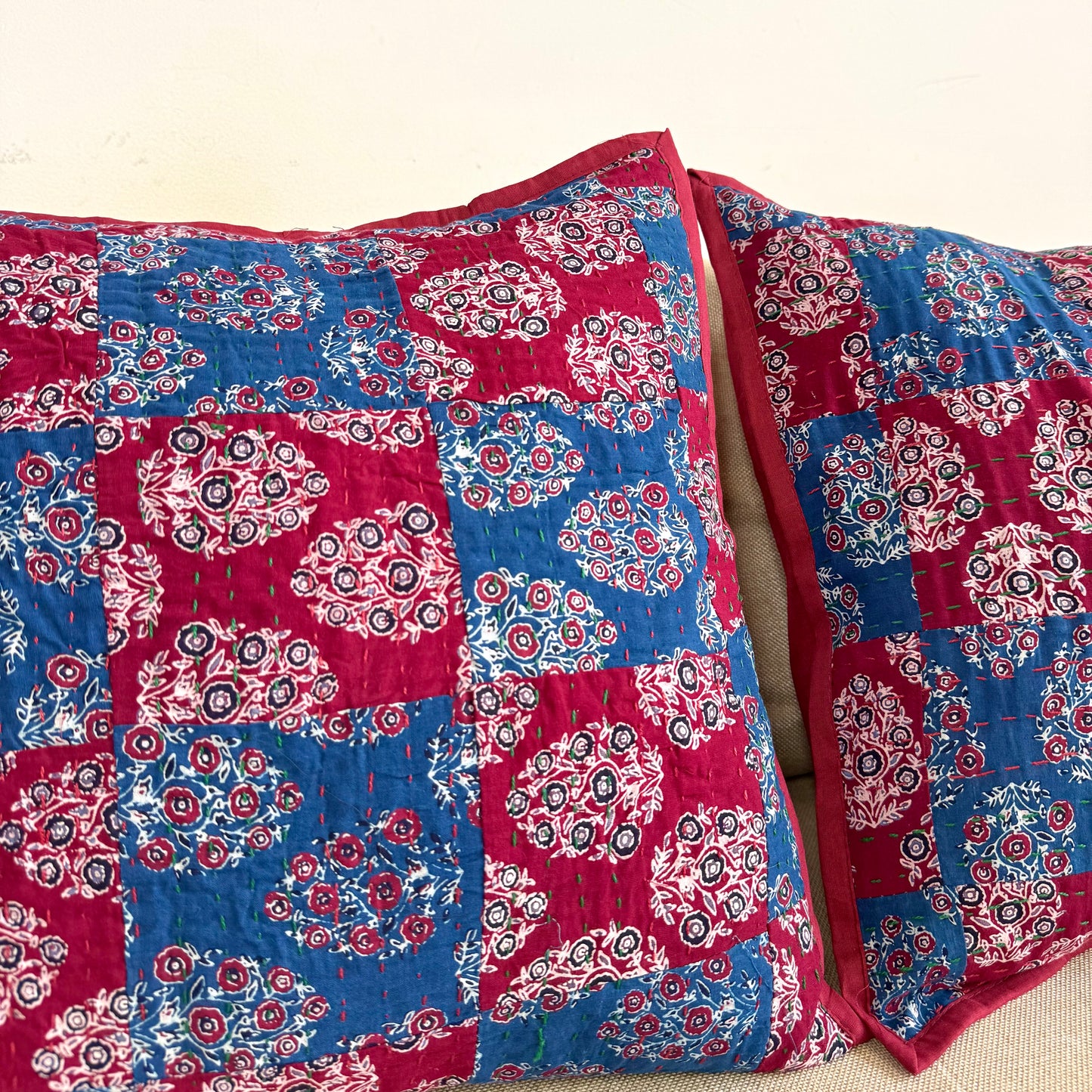 Ajrakh Cushion Covers ~ Bouquet Motif ~ Set of 2