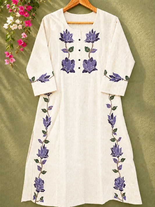 Saanjh 𓂃 ོ☼𓂃 Khadi Cotton Embroidered Cord Set ~ Lilac Lotus