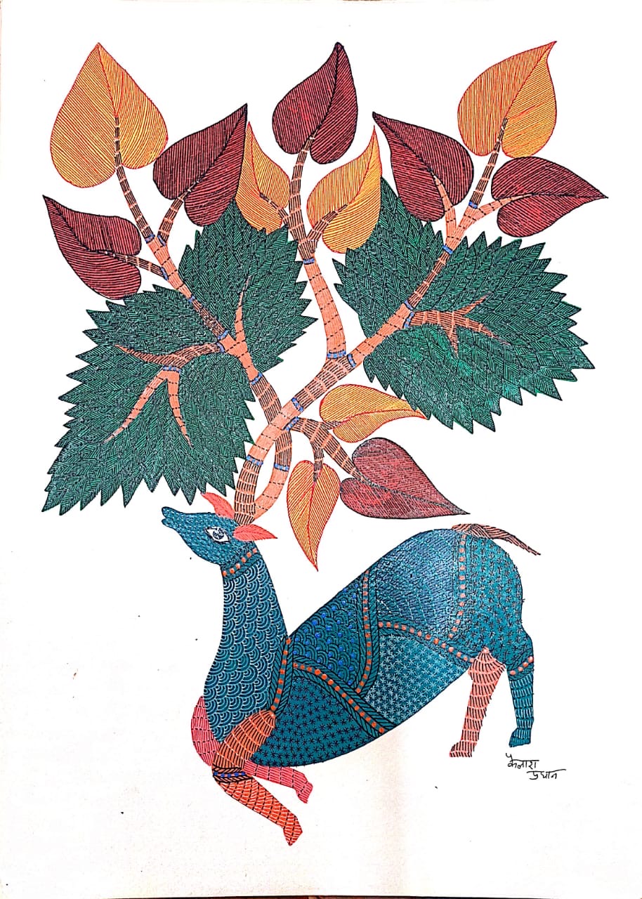 Dance of the Deer - Gond Handpainted T-shirt