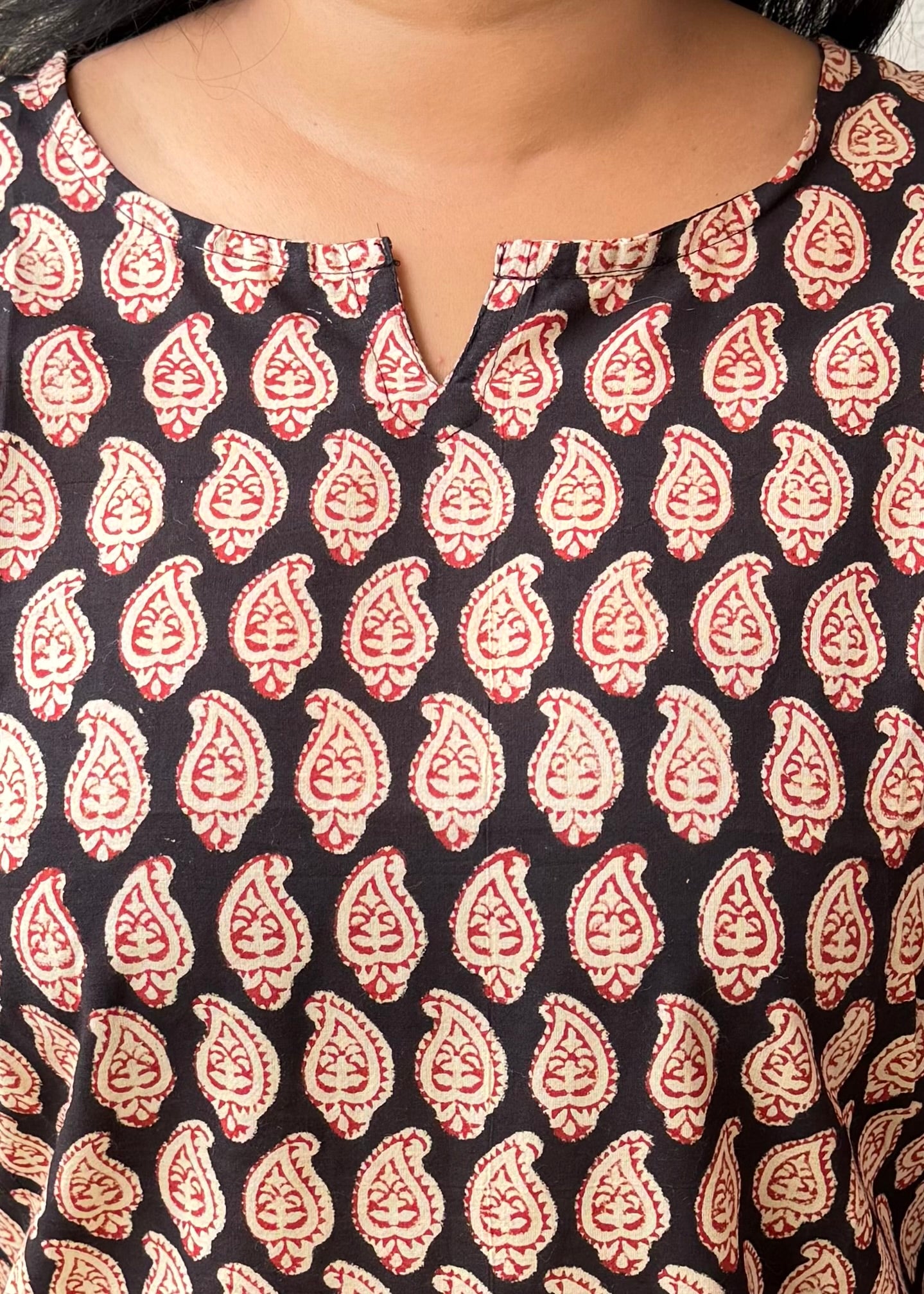 Cinnamon ~ Black & Red Handblock Kurti