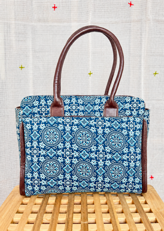 Karwaan🍂 Neel Circle Motifs ~ Ajrakh Handblock Fabric Bag