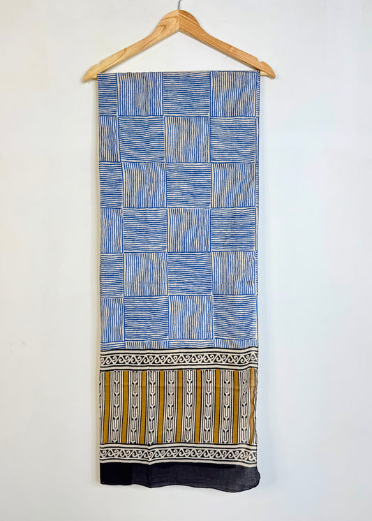 Raag πͺ· Mulmul Cotton Stoles ~ Blue Lines
