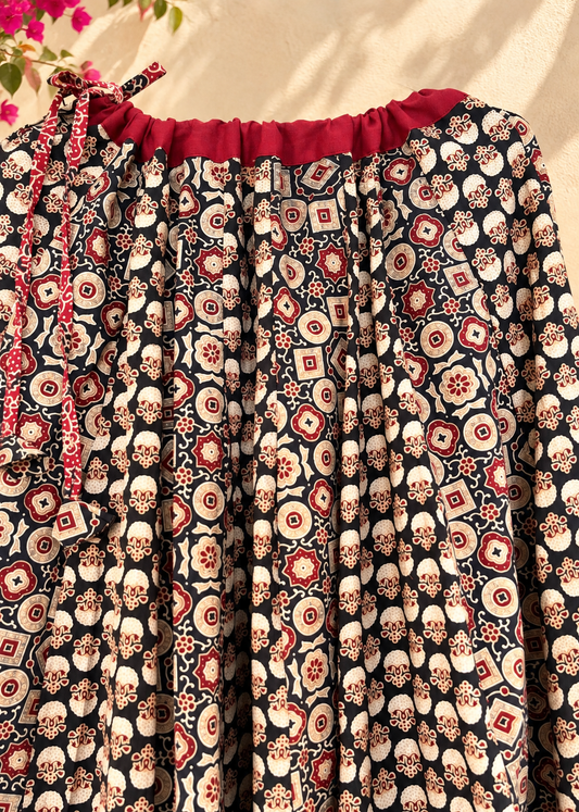 ✨Navrang ~ Wine Red w/ Black ~ Ajrakh Skirt