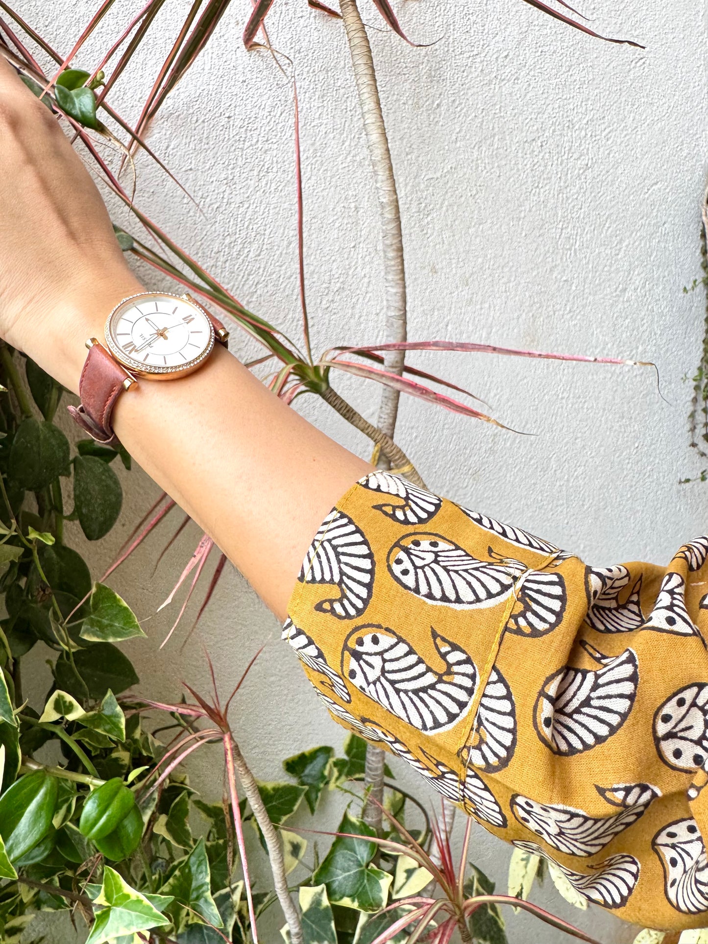 Leaf Motif ~ Mustard Yellow Handblock Kurti
