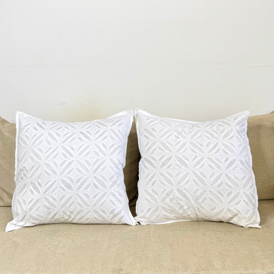 Applique cutwork Cushion cover ~ White ~ Set of 2