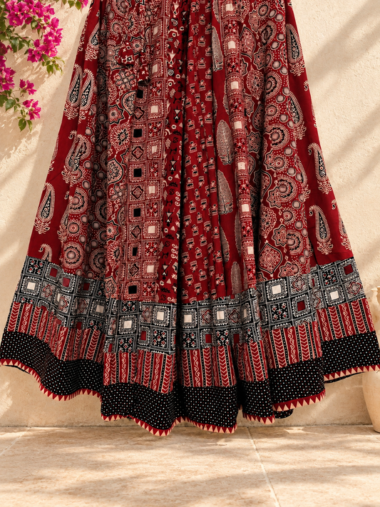 ⚜️ Dharohar ~ Lokrang ~ Ajrakh Long Kali Skirt