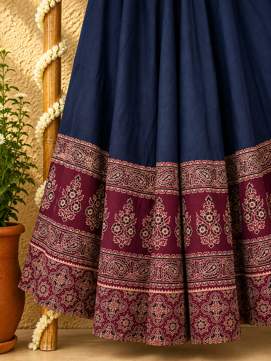 ⚜ Dharohar ~ Shyamra ~ Ajrakh Long Kali Skirt
