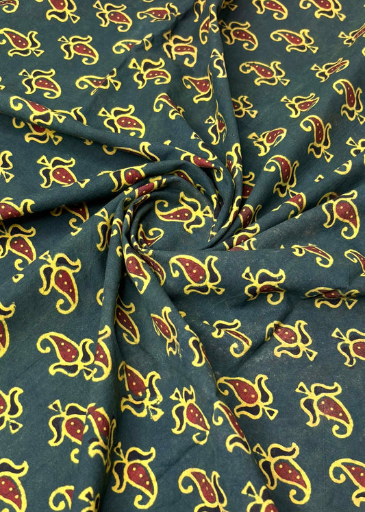 Forest Green Cotton Ajrakh Fabric