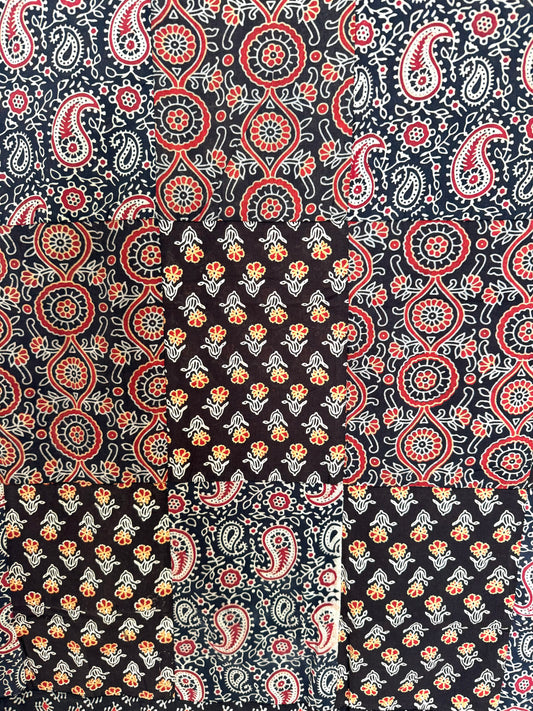 Ajrakh Applique & Kantha Embroidered Dupatta ~ Black Chequered