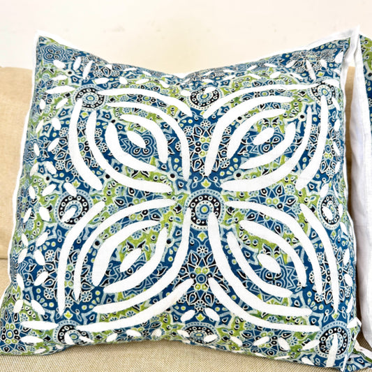 Applique cutwork Cushion cover ~ Green ~ Set of 2