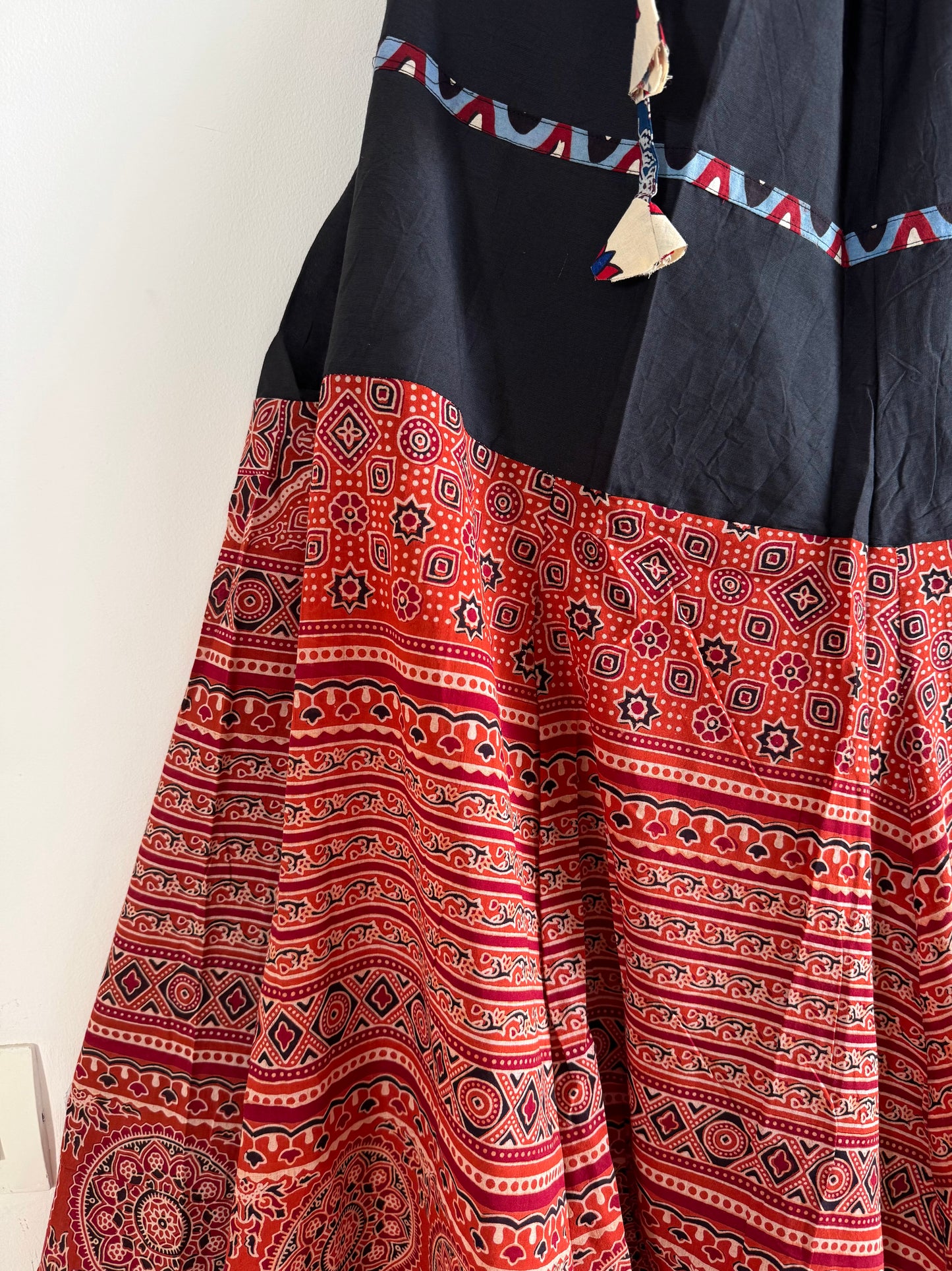 🌻Navrang ~ Ajrakh Handcrafted Lehengas ~ Brick Orangish Red & Black