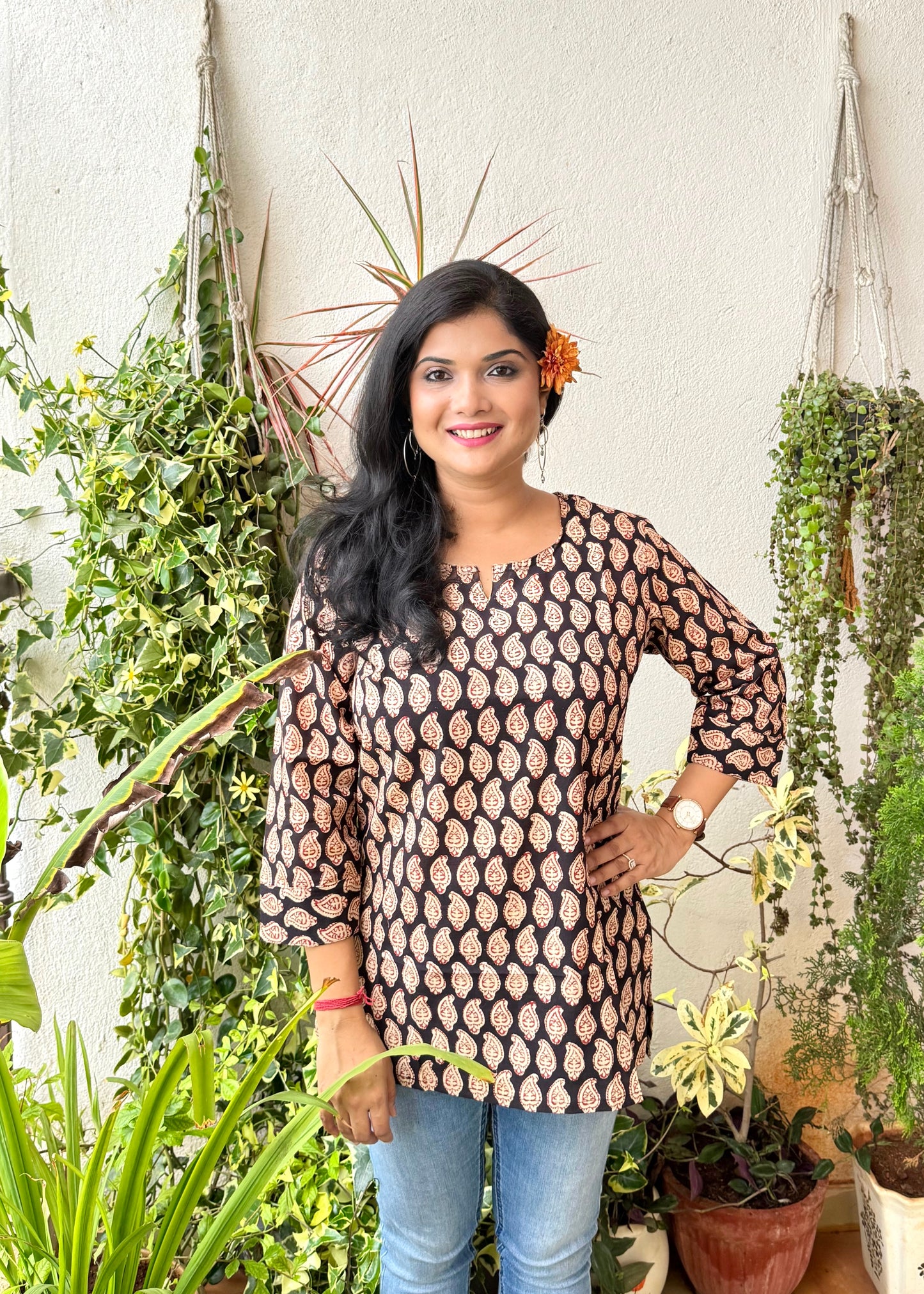 Cinnamon ~ Black & Red Handblock Kurti