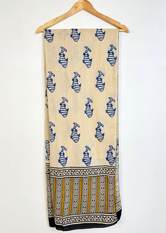 Raag🪷Mulmul Cotton Stoles ~ Fish Blue