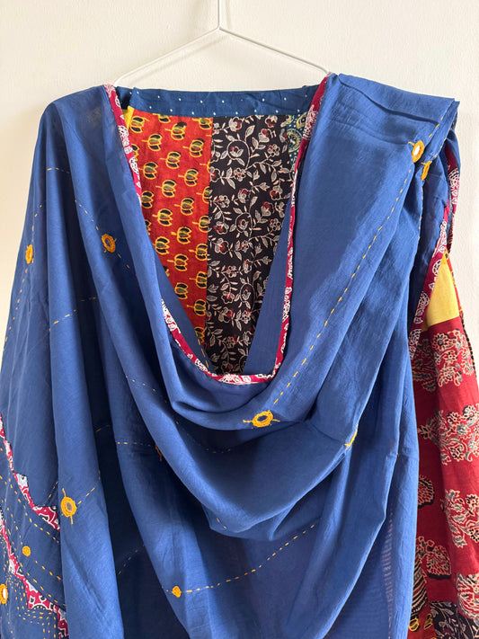 ✨Navrang ~ Ajrakh Long Skirt and Dupatta Set ~ Multicolor w/ Blue