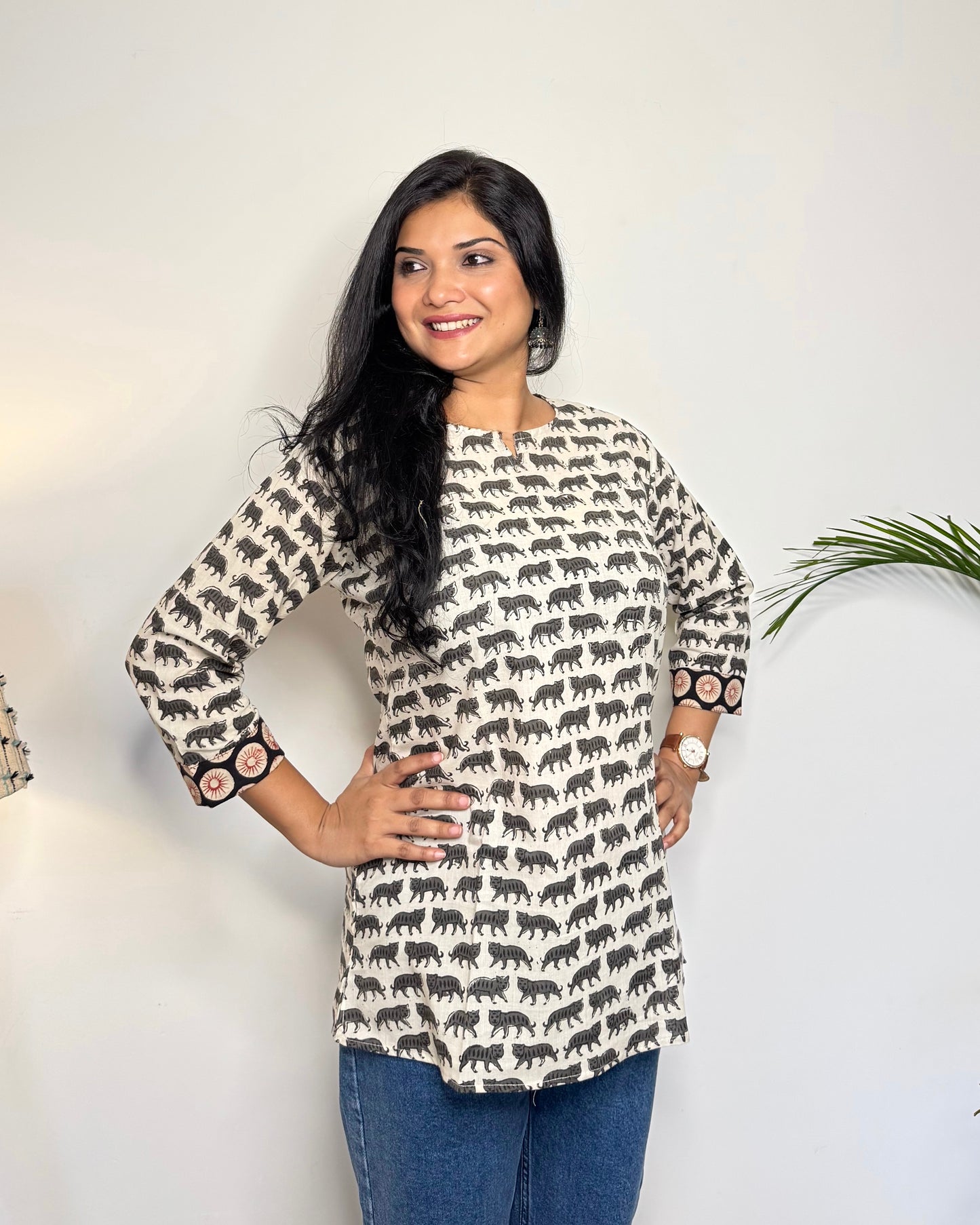 Jungle Book ~ Cool Grey Handblock Kurti