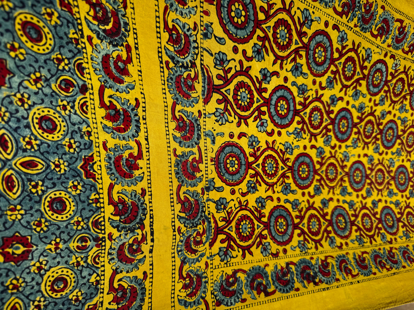 Rangrezš
Modal Silk Ajrakh Stoles ~ Yellow with Circular Motifs