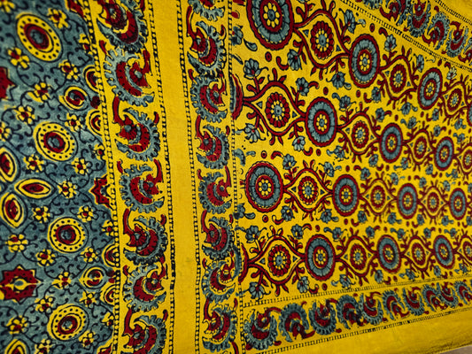 Rangrez🔅Modal Silk Ajrakh Stoles ~ Yellow with Circular Motifs